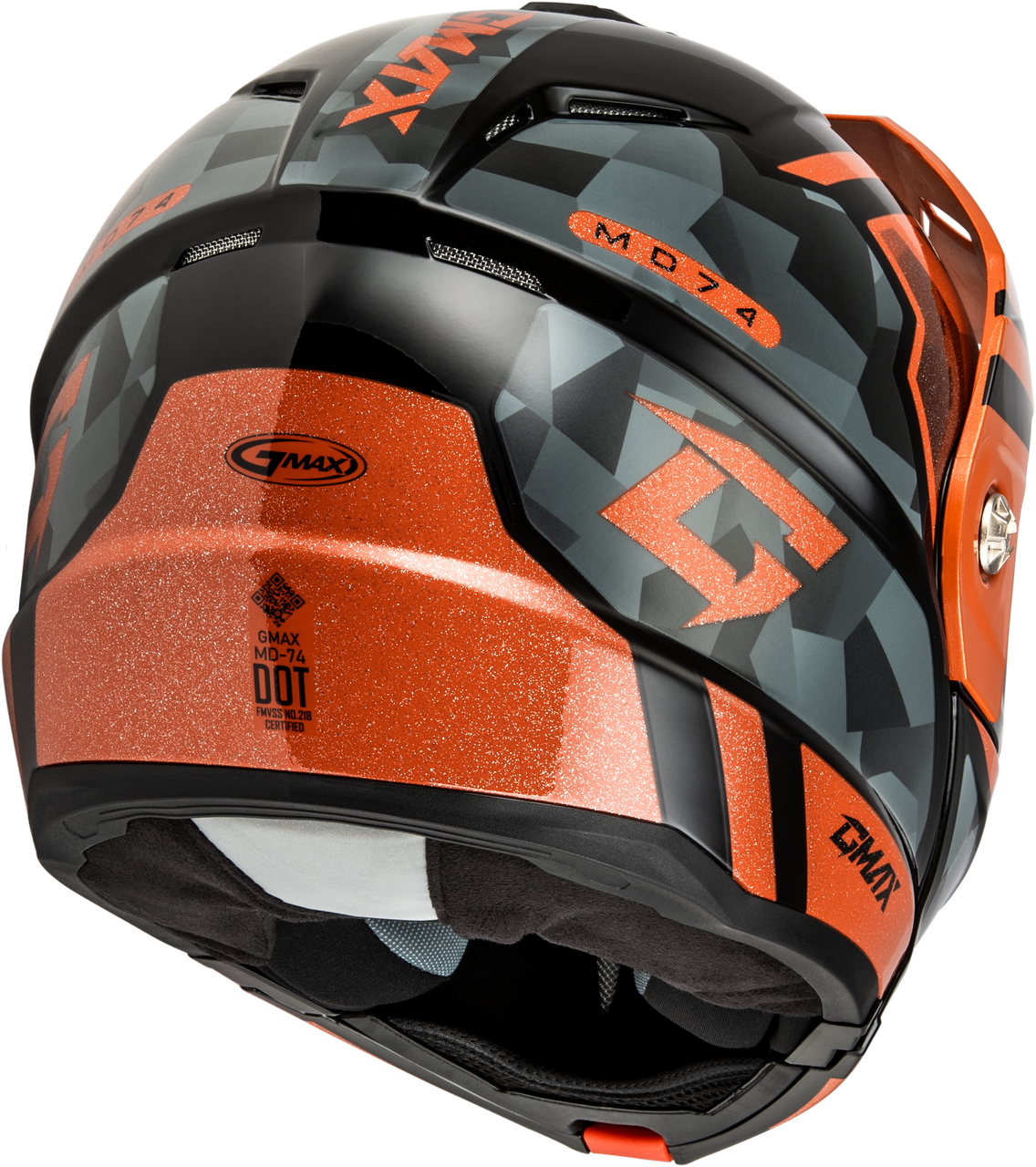 Gmax #M17411256 - Md-74 Striker Modular Helmet W SMK Shield BLK/GRY/OR Mtlc LG