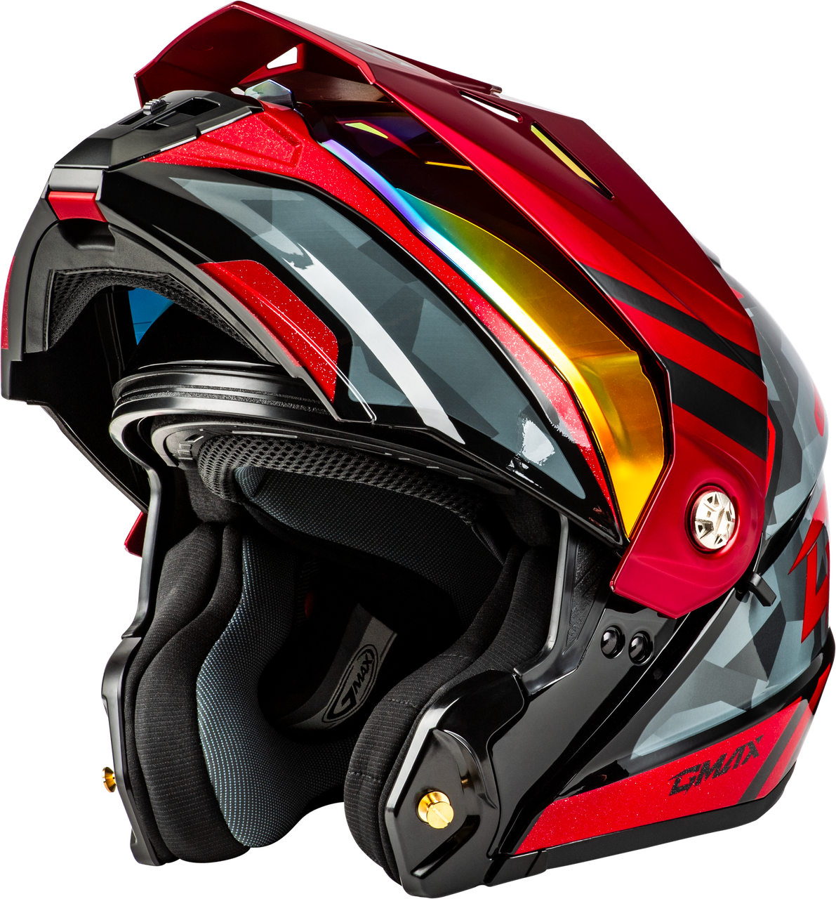 Gmax #M17411159 - Md-74 Striker Modular Helmet W RED Shield BLK/GRY/RD Mtlc 3X