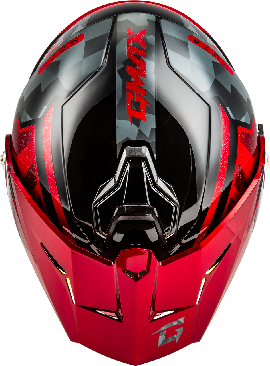 Gmax #M17411156 - Md-74 Striker Modular Helmet W RED Shield BLK/GRY/RD Mtlc LG