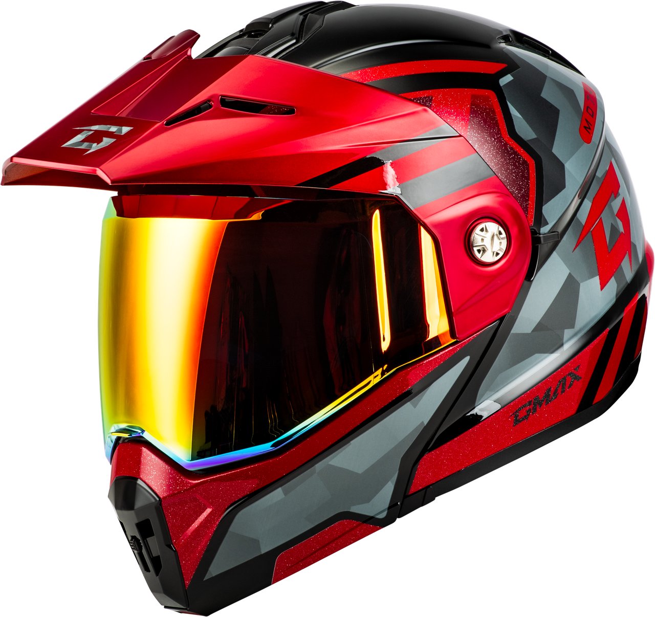 Gmax #M17411155 - Md-74 Striker Modular Helmet W RED Shield BLK/GRY/RD Mtlc MD