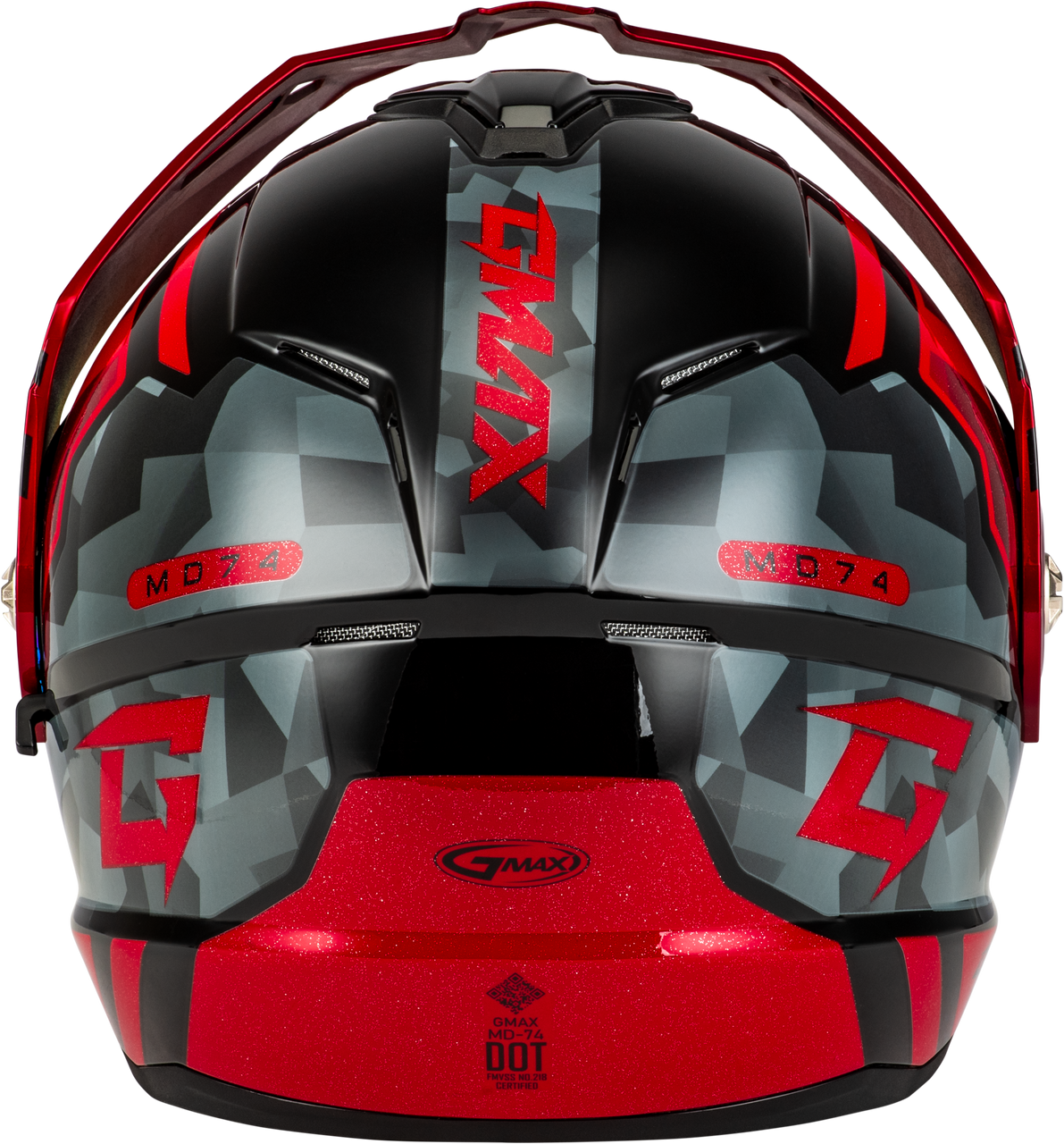Gmax #M17411154 - Md-74 Striker Modular Helmet W RED Shield BLK/GRY/RD Mtlc SM