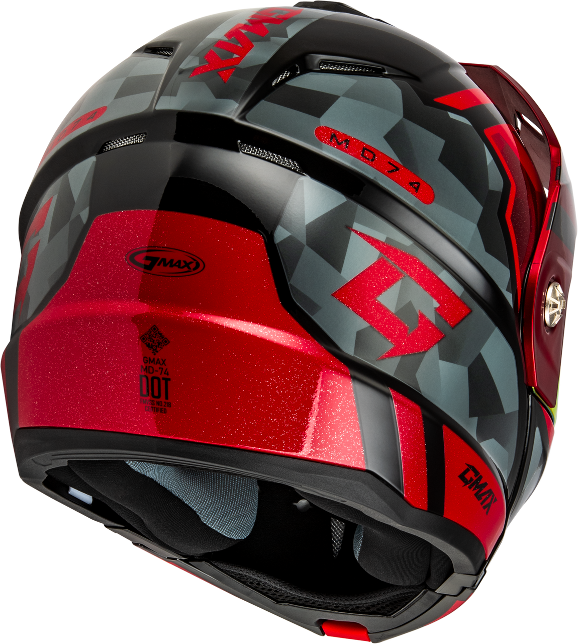 Gmax #M17411154 - Md-74 Striker Modular Helmet W RED Shield BLK/GRY/RD Mtlc SM