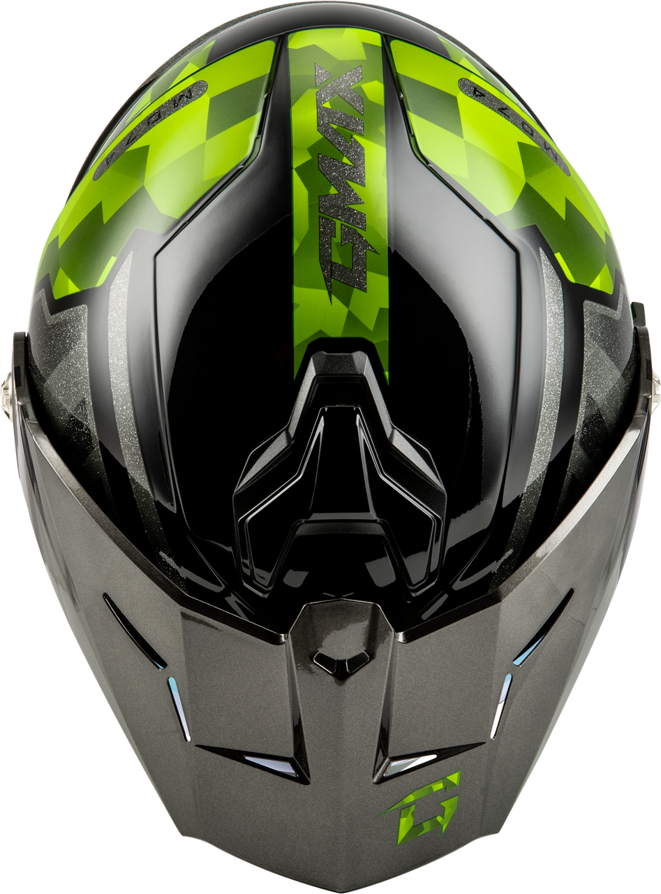 Gmax #M17411065 - Md-74 Striker Modular Helmet W GLD Shld BLK/Slvr/GRN Mtlc MD