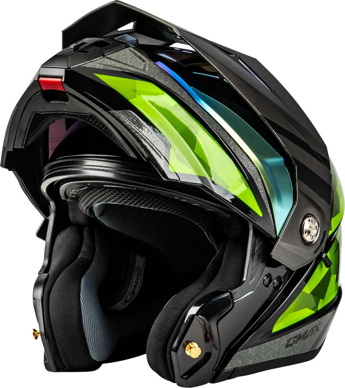 Gmax #M17411063 - Md-74 Striker Modular Helmet W GLD Shld BLK/Slvr/GRN Mtlc XS