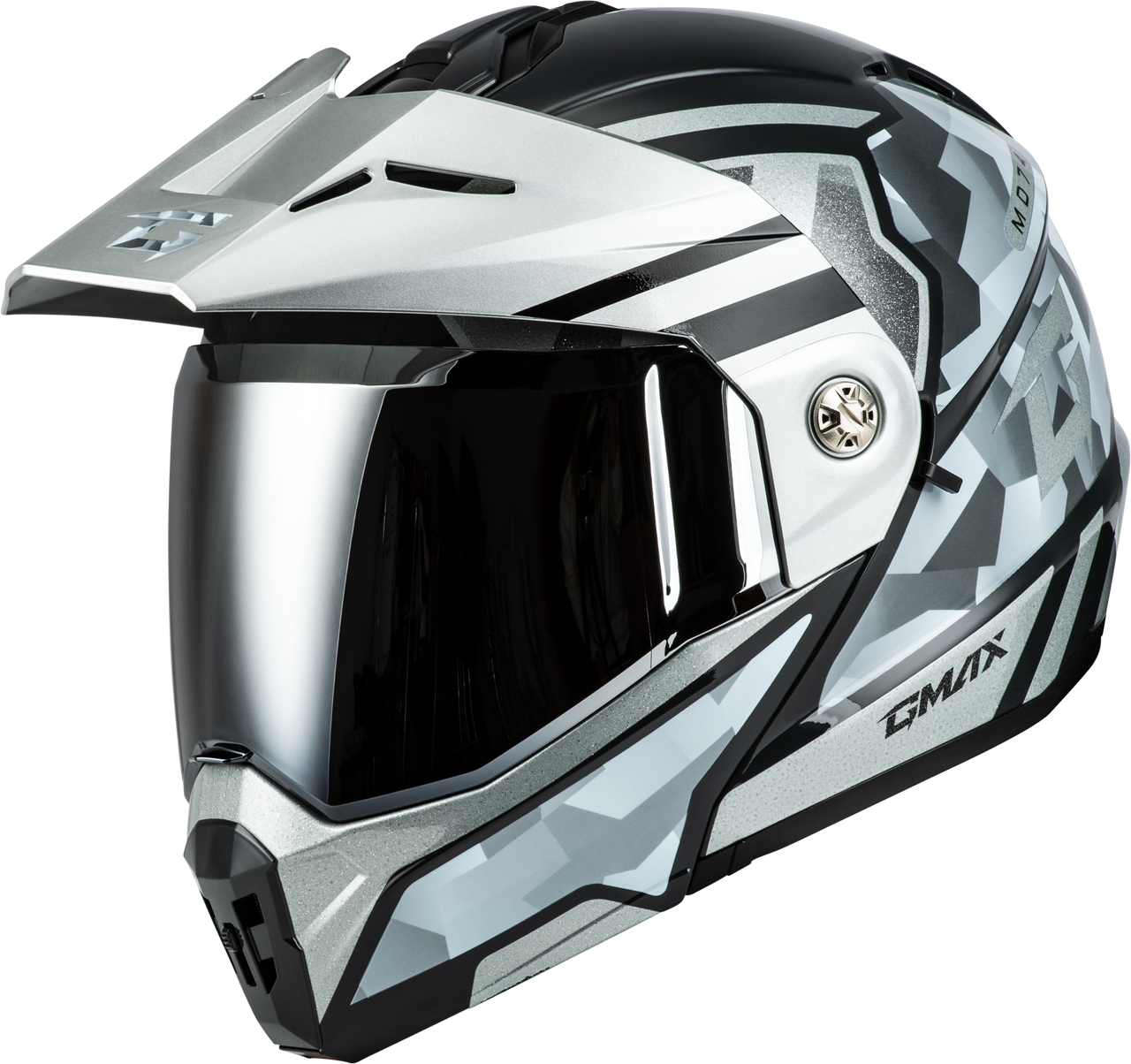 Gmax #M17411075 - Md-74 Striker Modular Helmet W Slvr Shield Slvr/BLU Mtlc MD