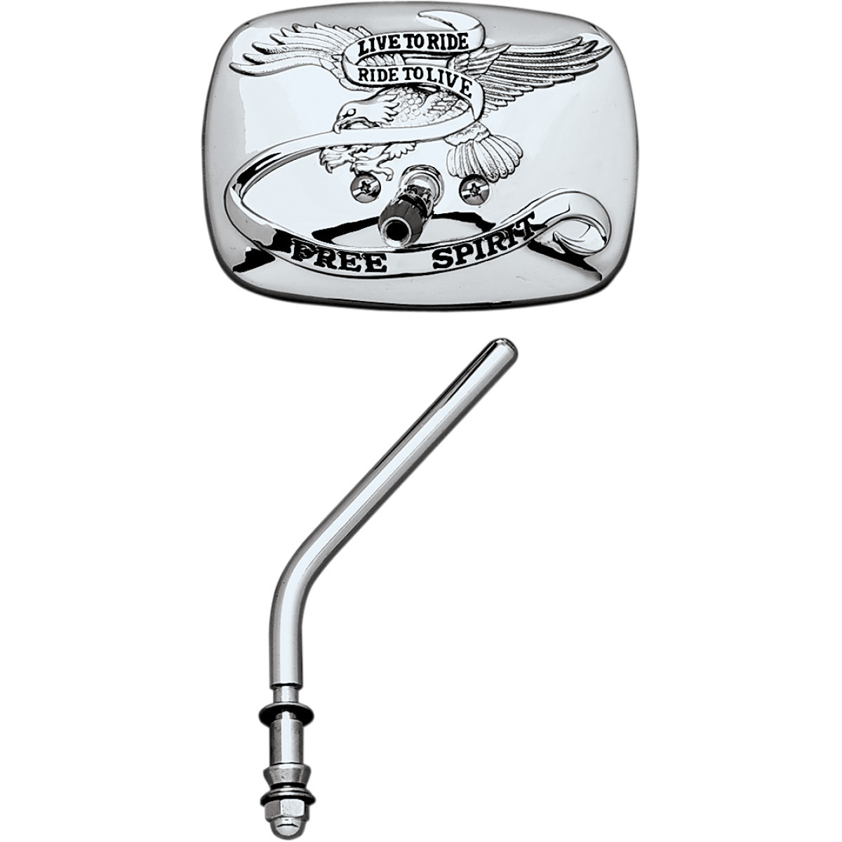 Emgo #20-31703A - Mirror - "Live to Ride" - Side View - Rectangle - Chrome - Left