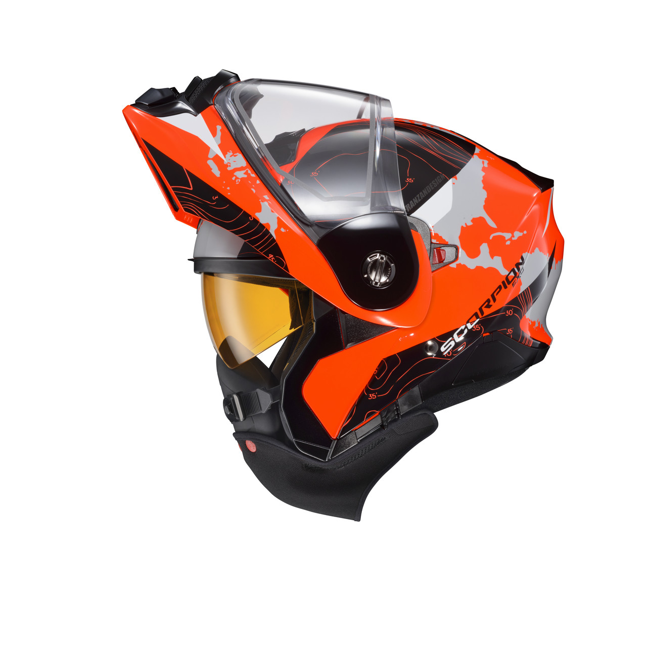 Scorpion EXO #96-1033-SD - Exo-at960 Cold Weather Helmet Topographic Hi-viz ORG SM Dual