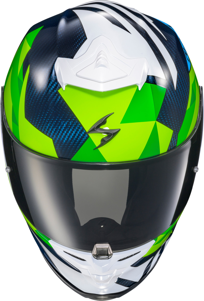 Scorpion EXO #R1C-2103 - Exo-r1 AIR Full Face Helmet Carbon Rastor WHT/GRN/Blue SM