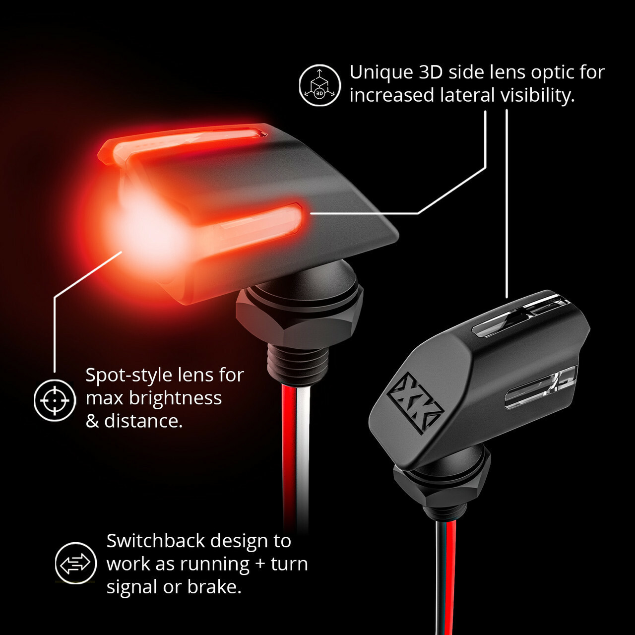 XK Glow #XK034022-RB - Mini LED Turn Signal Black RED Pair