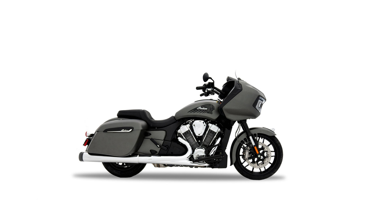 Rinehart Racing 500-0565-Slash - 4.5" DBX45 Slip-On Exhaust For Indian - 2014-Later / Chrome with Black Slash End Caps