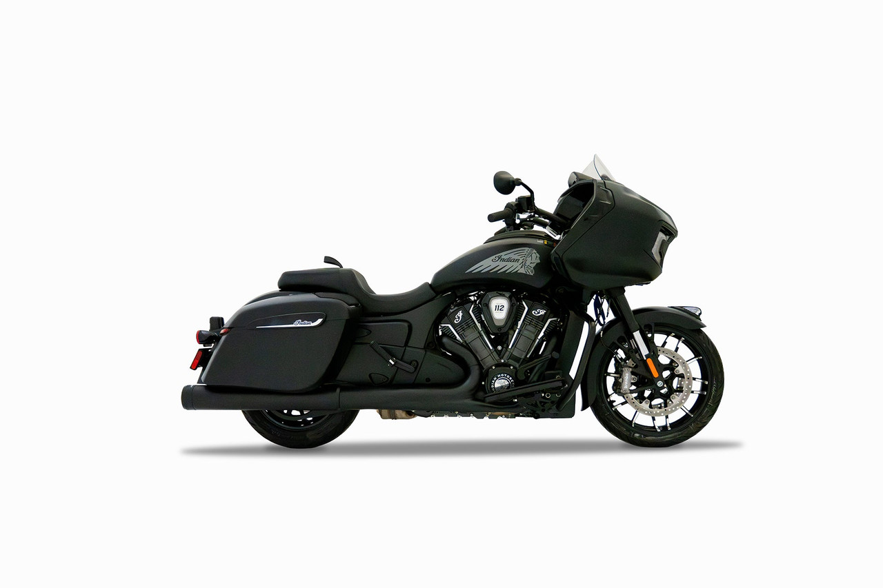 Rinehart Racing 500-0566-Slash - 4.5" DBX45 Slip-On Exhaust For Indian - 2014-Later / Black with Black Slash End Caps