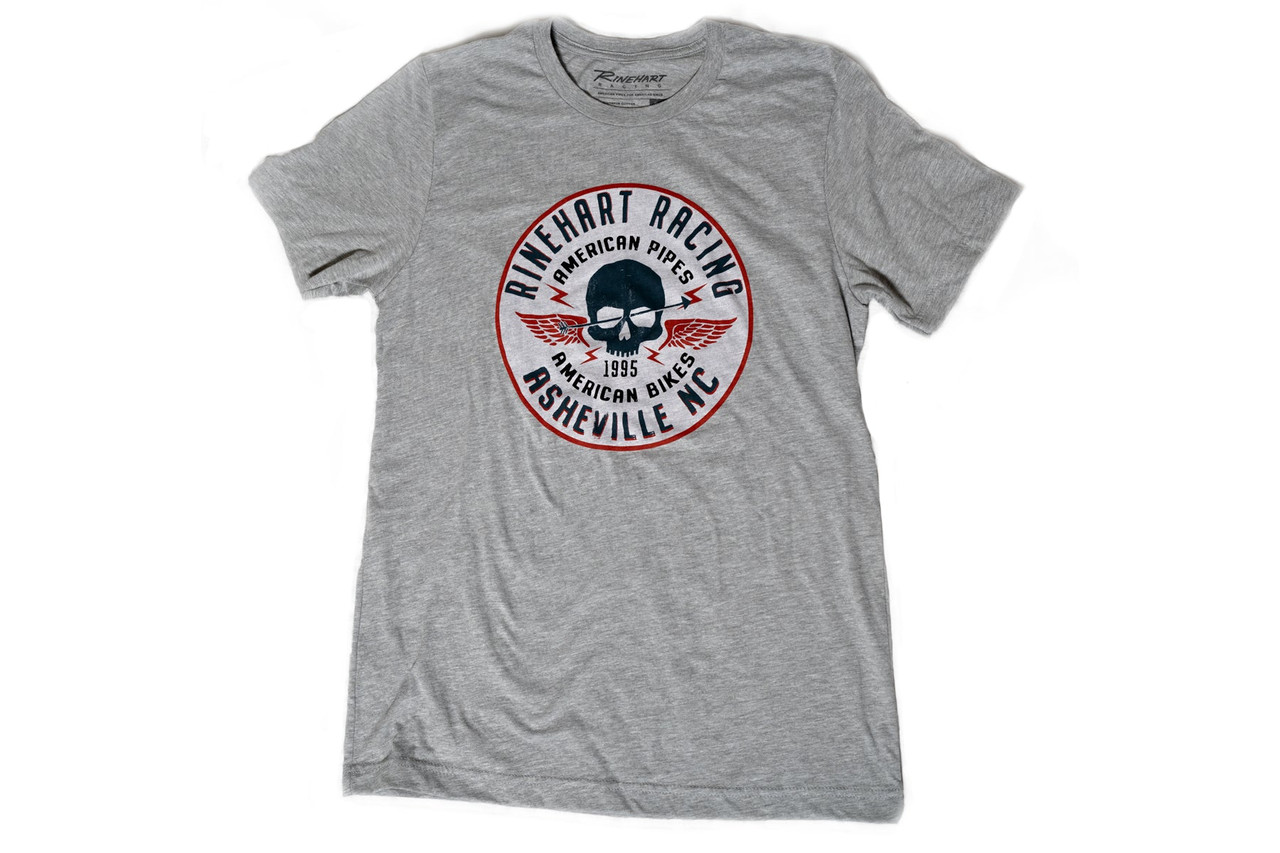 Rinehart Racing MER4-008M - Men's Gray Skull T-Shirt - Medium