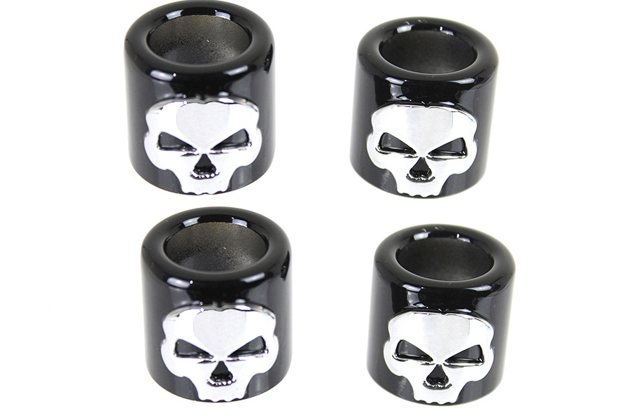 Motorshop #78143 - Pushrod Cover Cup Set Black with Chrome Skull Design