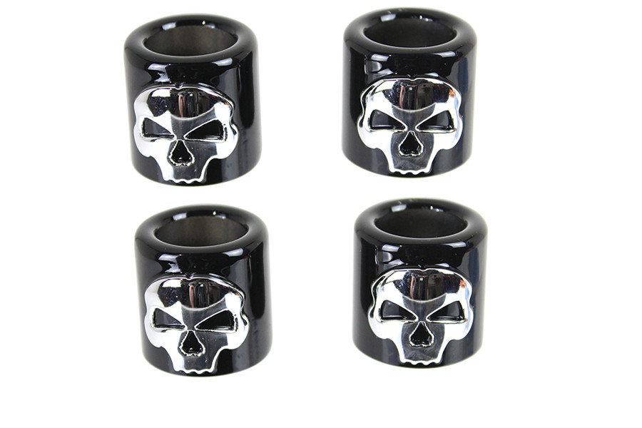 Motorshop #78143 - Pushrod Cover Cup Set Black with Chrome Skull Design