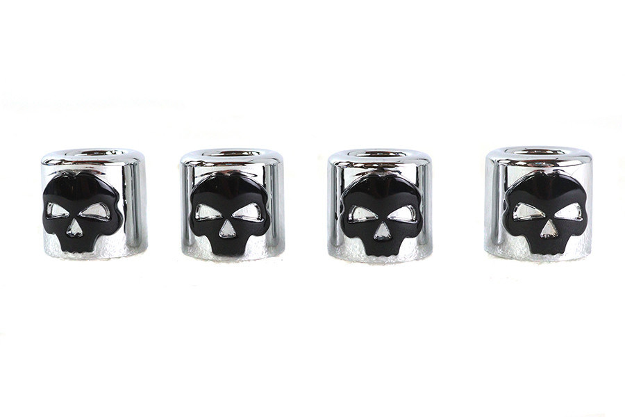 Motorshop #78143B - Pushrod Cover Cup Set Chrome with Black Skull Design