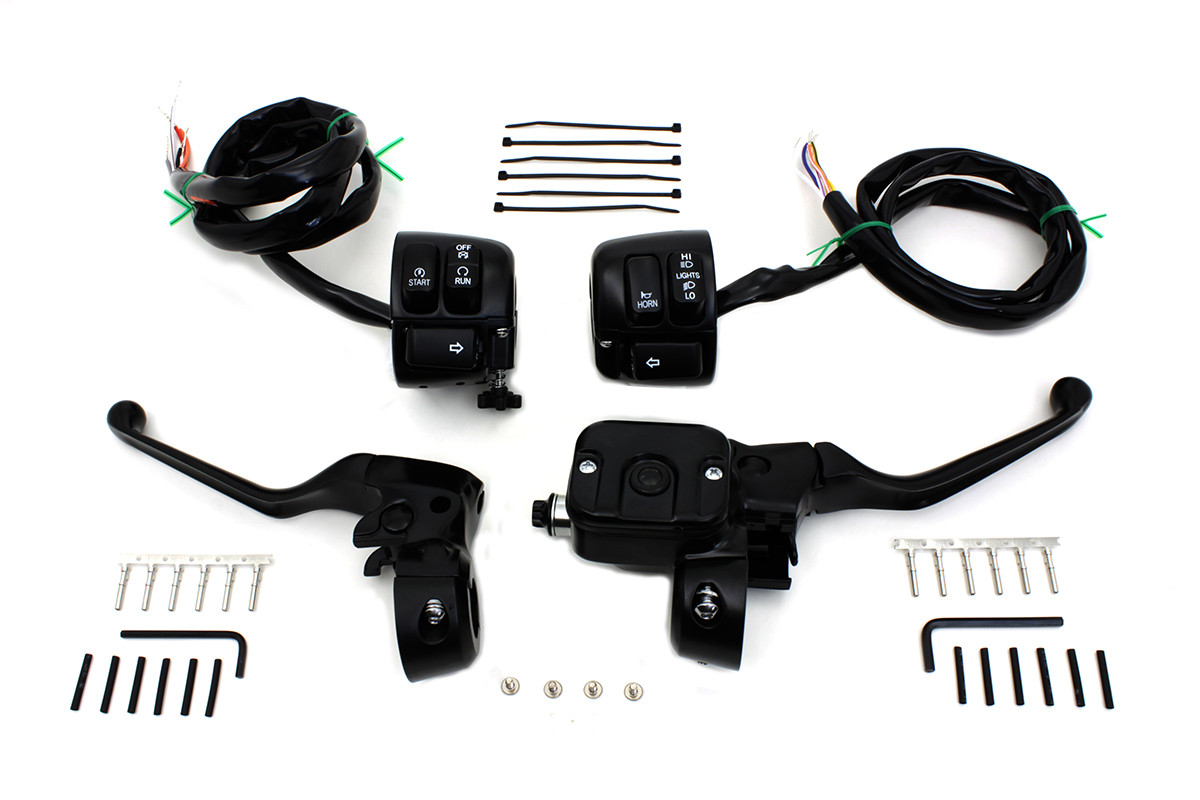V-Twin #H07-0689MBK - Smooth Contour Handlebar Control Kit Black