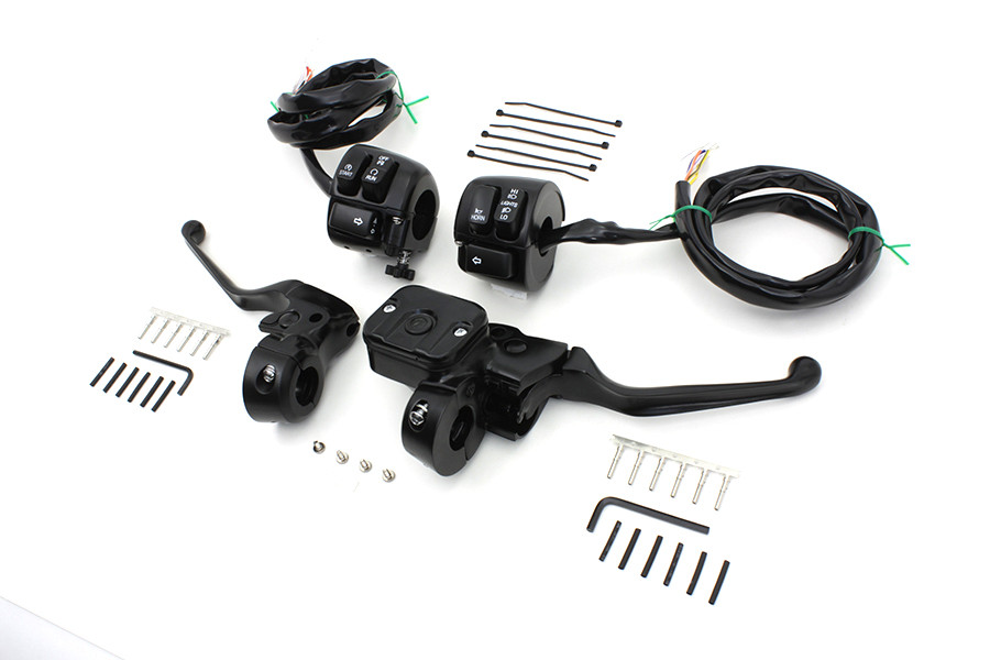 V-Twin #H07-0689MBK - Smooth Contour Handlebar Control Kit Black