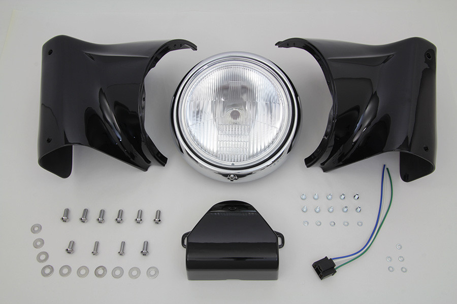 V-Twin #65007B - 7 inch Headlamp Cowl Kit Black