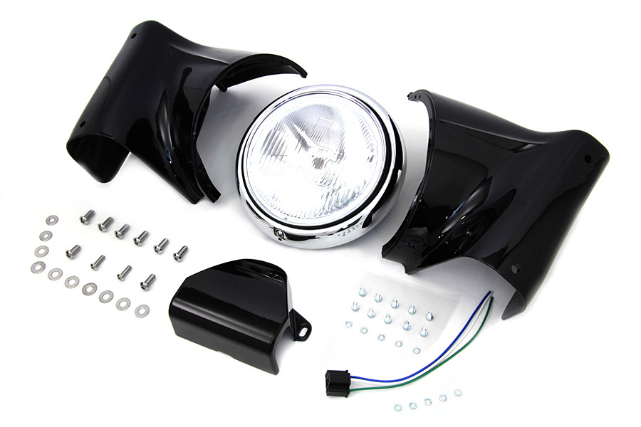 V-Twin #65007B - 7 inch Headlamp Cowl Kit Black