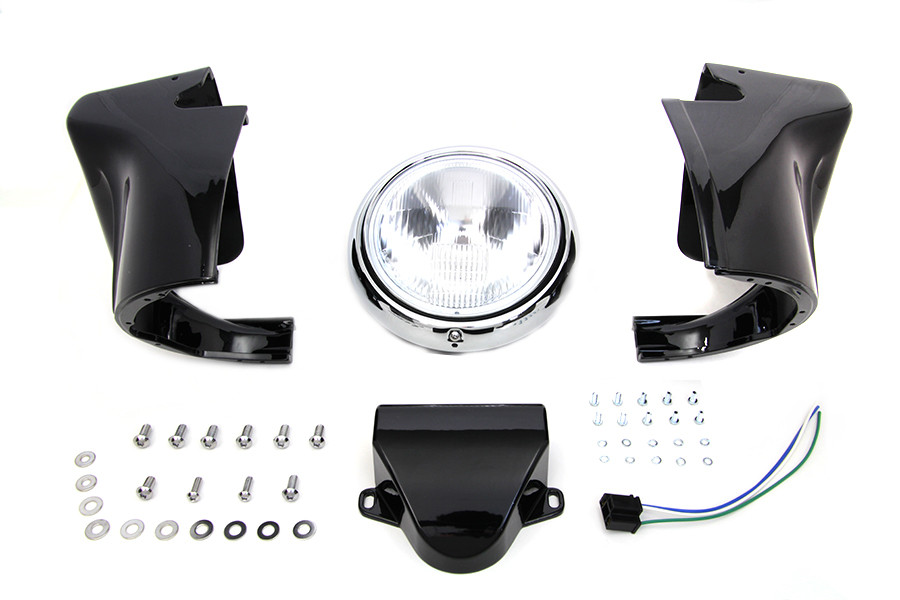 V-Twin #65007B - 7 inch Headlamp Cowl Kit Black