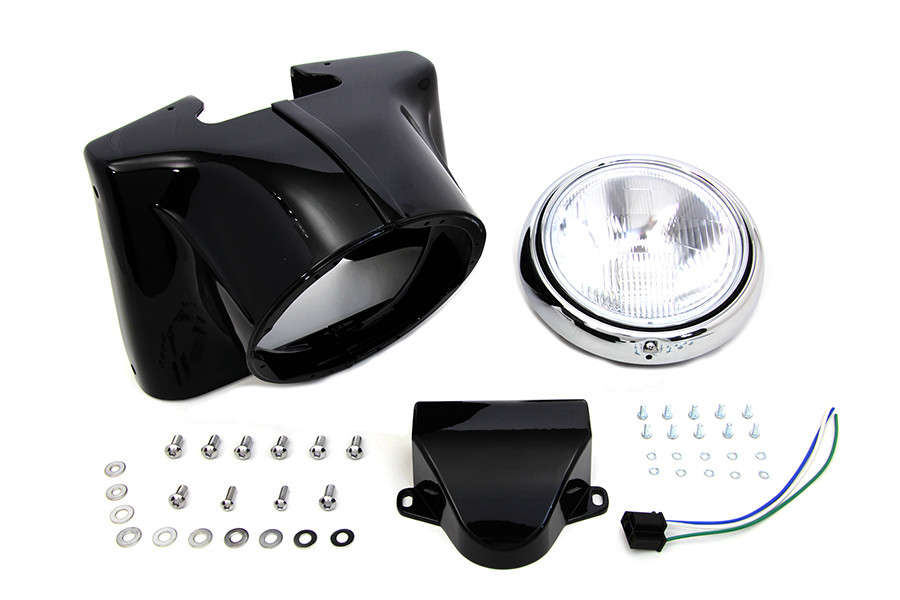 V-Twin #65007B - 7 inch Headlamp Cowl Kit Black