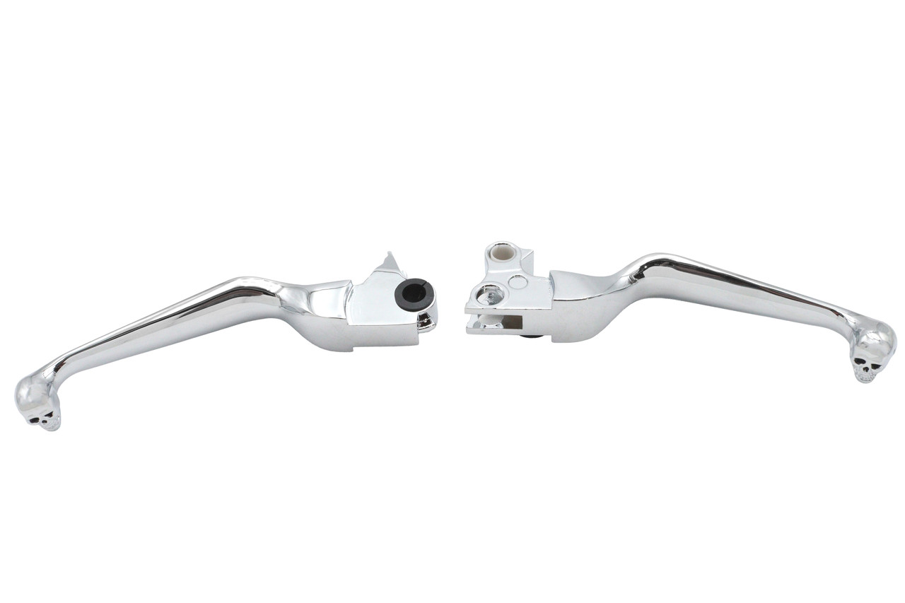 V-Twin #H07-0729A - Chrome Contour Hand Lever Set with Skull Ends