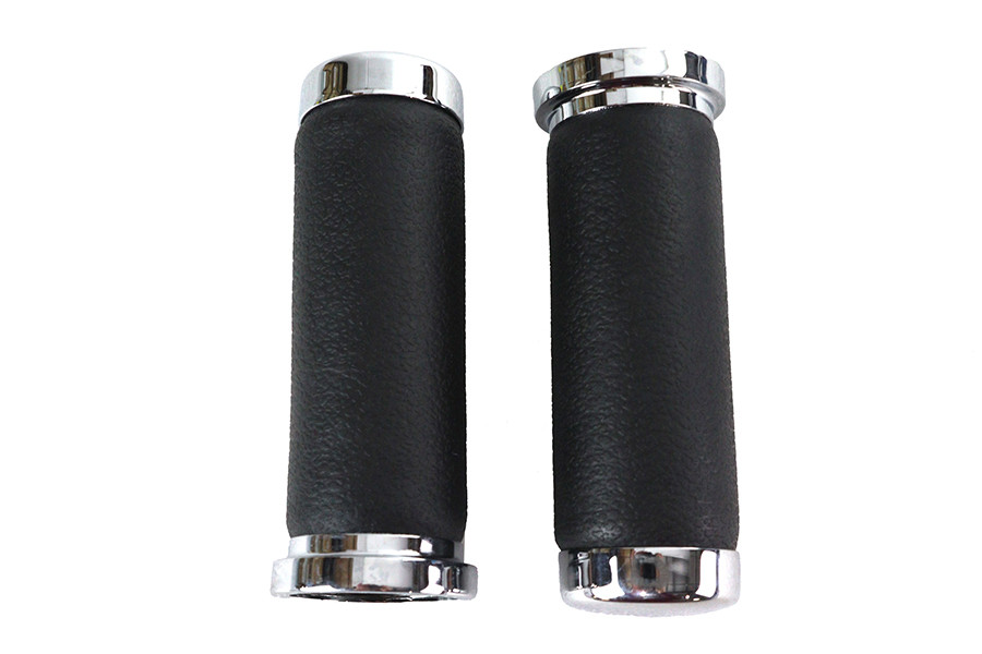 V-Twin - Pebble Style Grip Set with Chrome End Caps