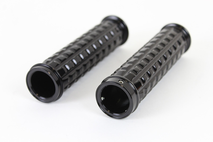 V-Twin #78078B - Black Grained Style Handlebar Grip Set