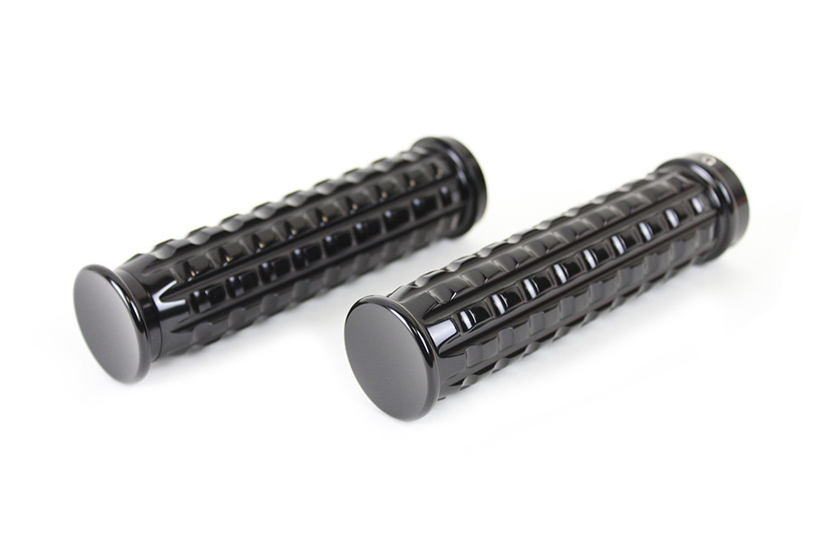V-Twin #78078B - Black Grained Style Handlebar Grip Set