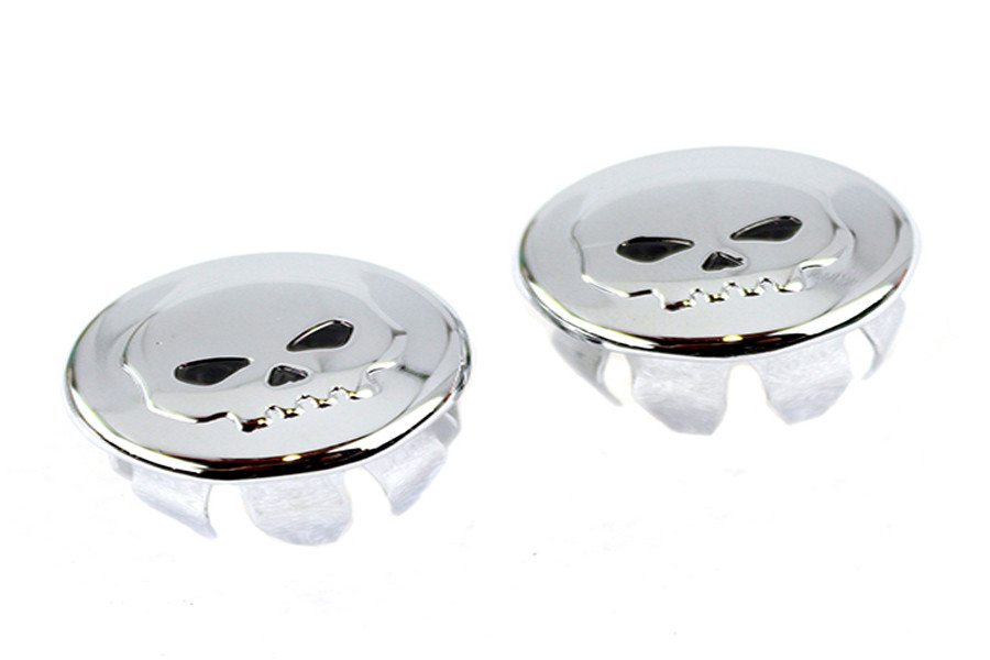 V-Twin #19023 - Skull Handlebar End Plug Set Chrome
