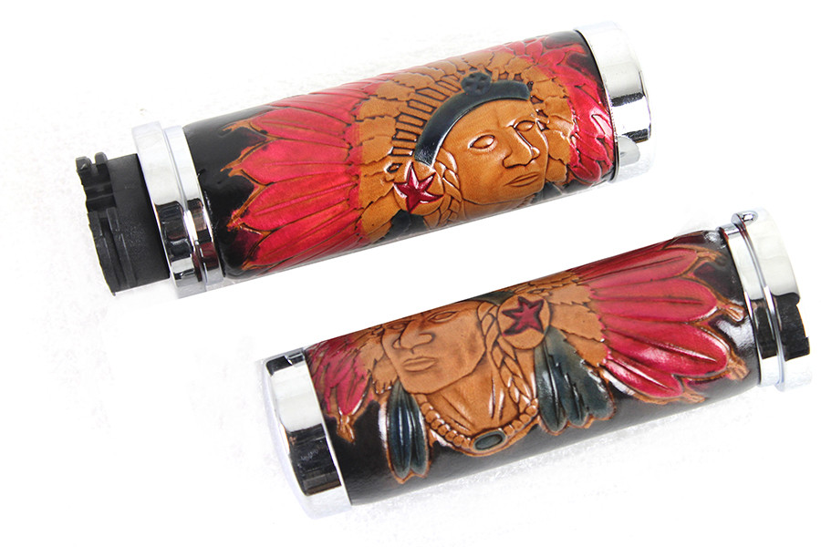 V-Twin #78453 - Indian Grip Set with Chrome Ends