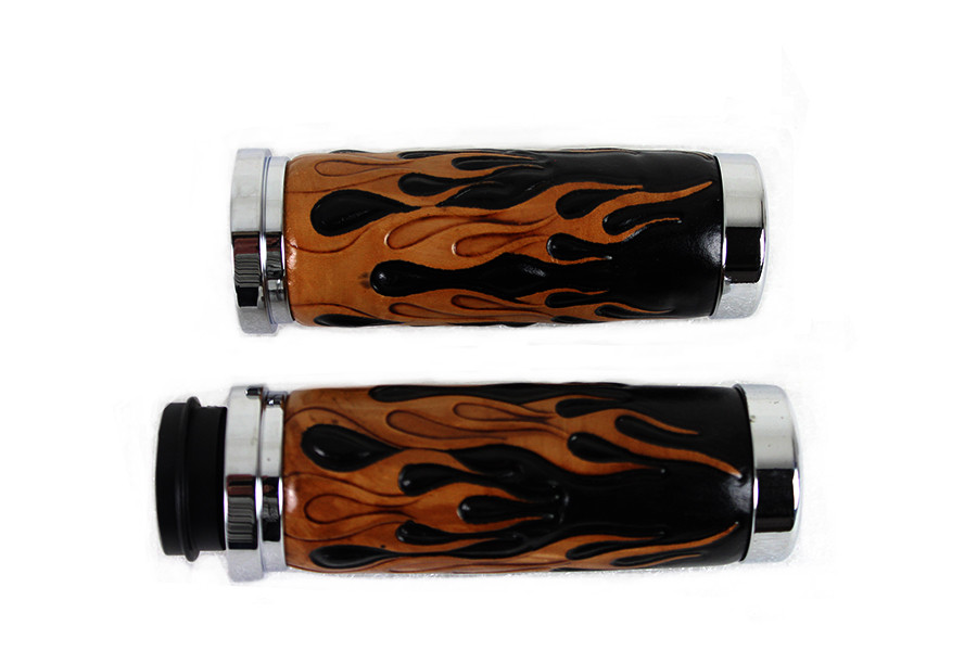 V-Twin #78455 - Amber Flame Style Throttle By Wire Grip Set with Chrome Ends