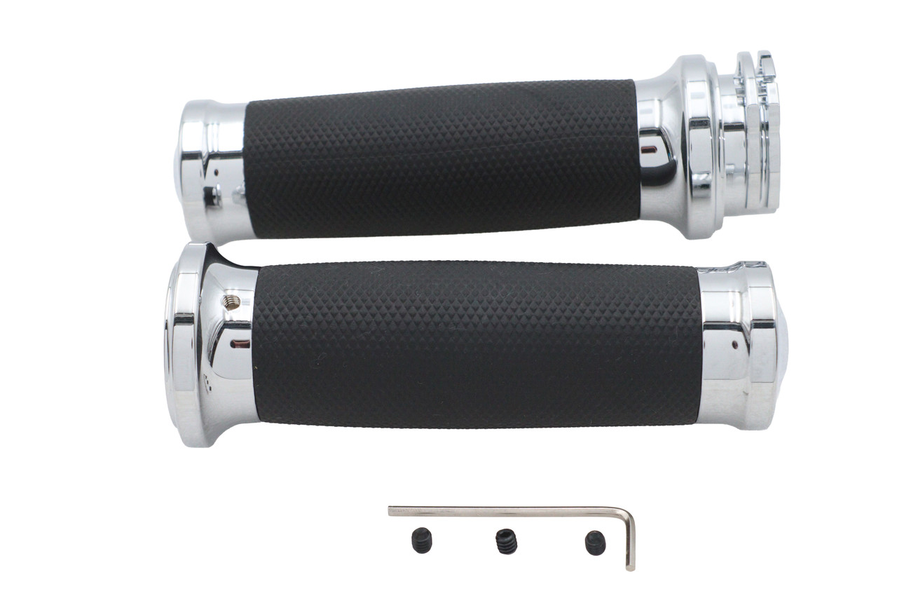 V-Twin #77023 - Caliber Handlebar Grip Set Chrome