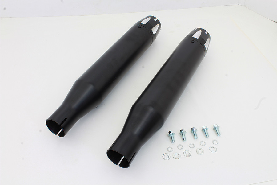 V-Twin #SM-01-BLACK - Black Highlighted Revolver Tip Muffler Set