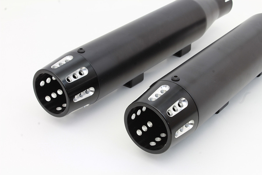 V-Twin #SM-02-BLACK - Black Tapered Revolver Tip Muffler Set Black