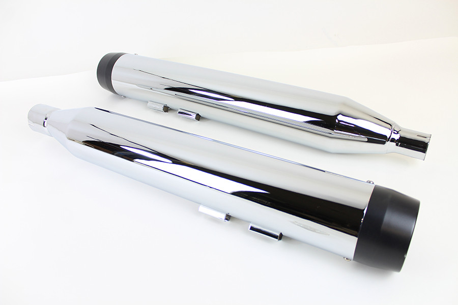 V-Twin - 32 inch Chrome Muffler Set with Black Tapered End Tips