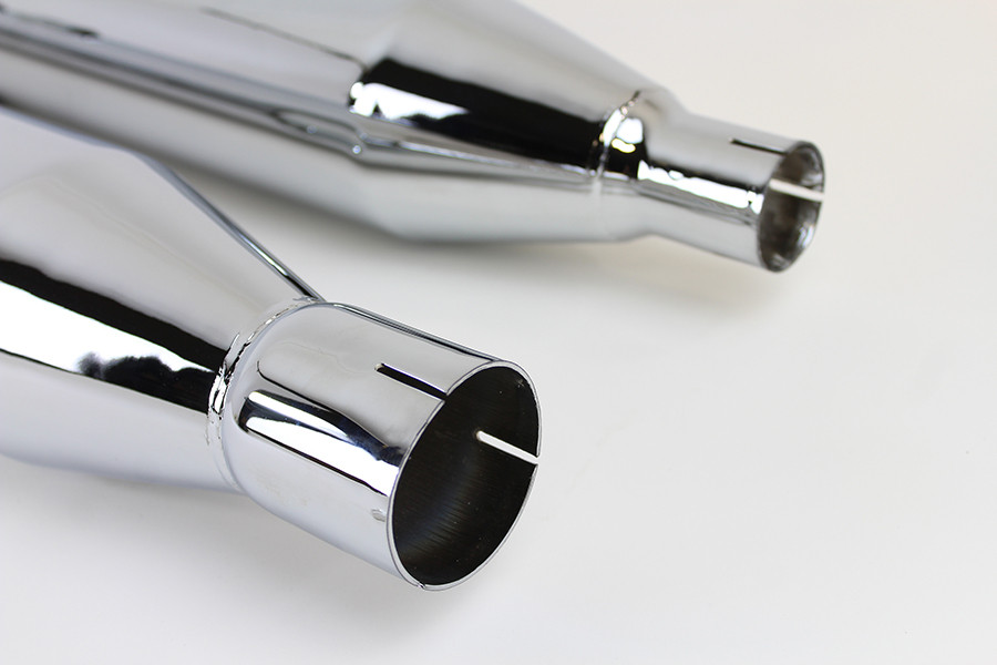 V-Twin - 32 inch Chrome Muffler Set with Black Tapered End Tips