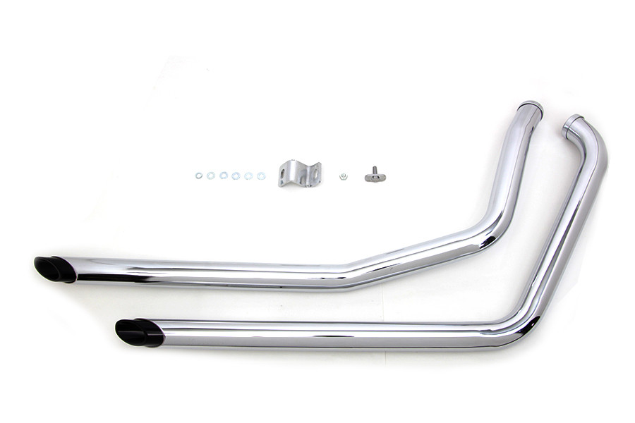 V-Twin #7406-BLACK TIP - Exhaust Drag Pipe Set Chrome with Black Slash Tips