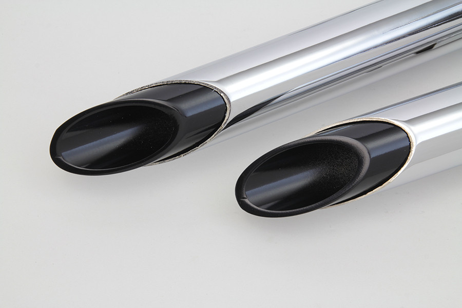 V-Twin #7406-BLACK TIP - Exhaust Drag Pipe Set Chrome with Black Slash Tips