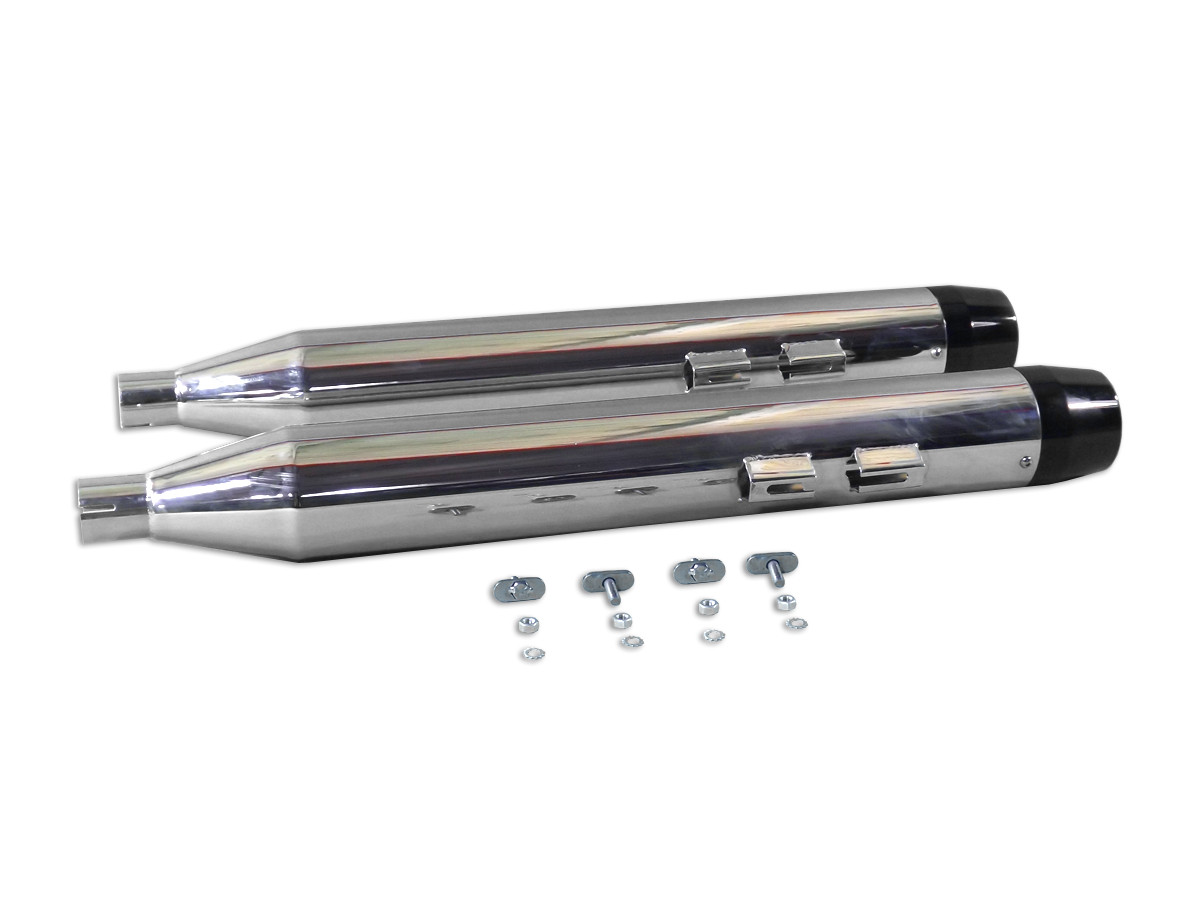 V-Twin #1467A - Chrome Muffler Set with Black Medium Tapered End Tips