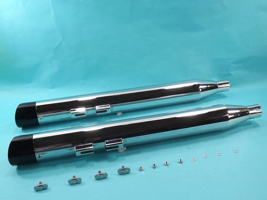 V-Twin #3084/3086 - Chrome Muffler Set with Slash Cut End Tips