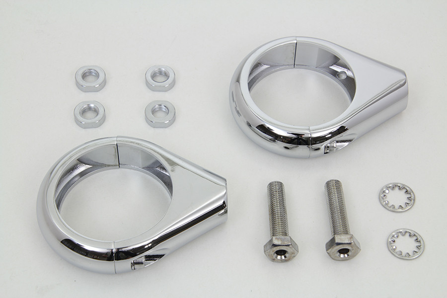 V-Twin #L12-6058C-49 - Chrome Turn Signal Clamp Kit 49mm Forks