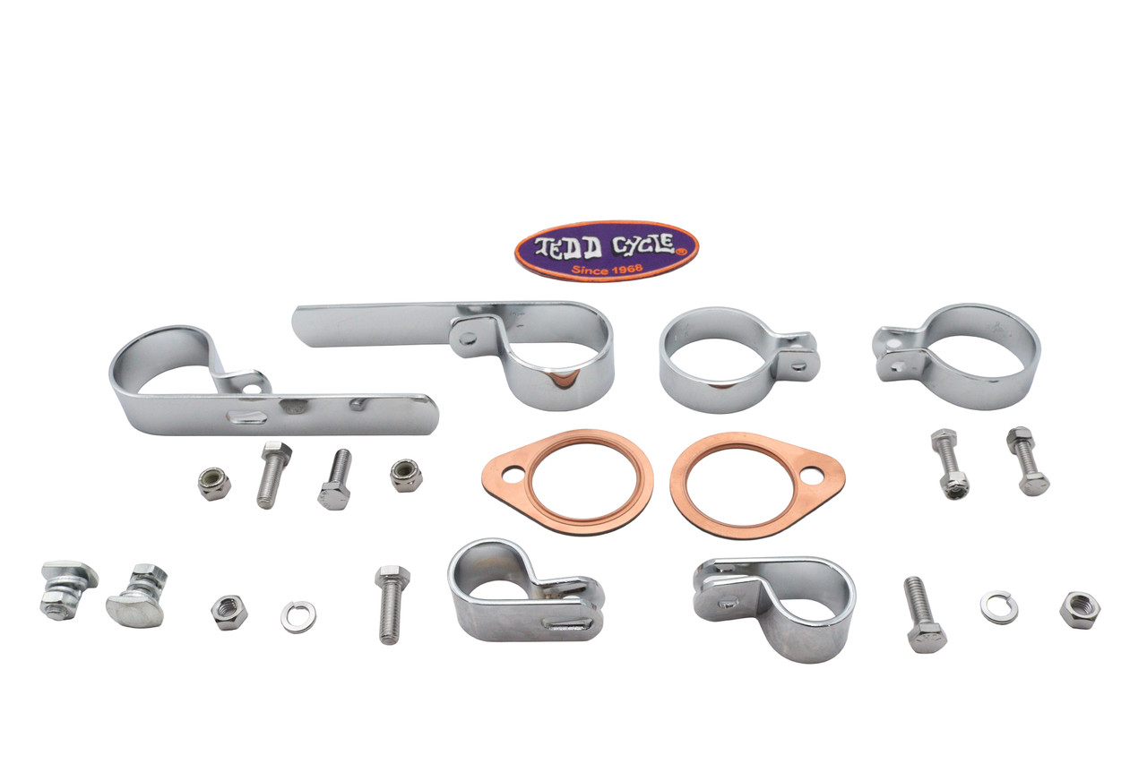 V-Twin - Shovelhead Header Set Mount Kit Chrome