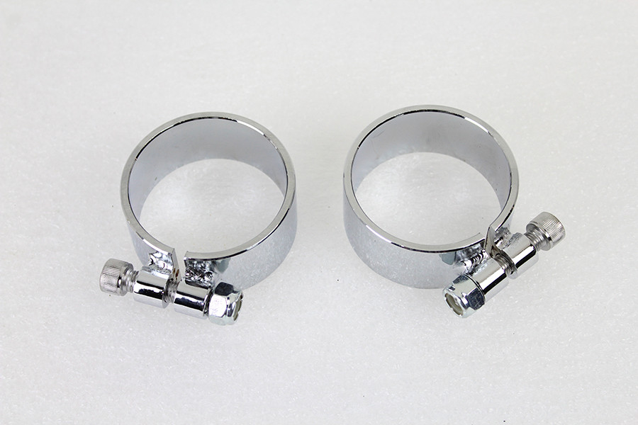 V-Twin - Chrome 2-1/8 inch Wide Muffler Body and End Clamp Set