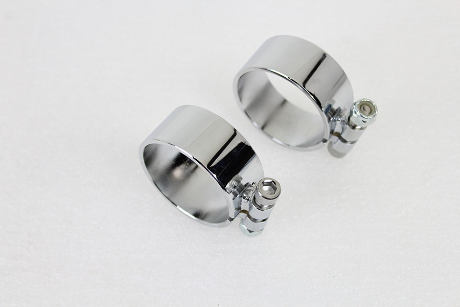 V-Twin - Chrome 2-1/8 inch Wide Muffler Body and End Clamp Set