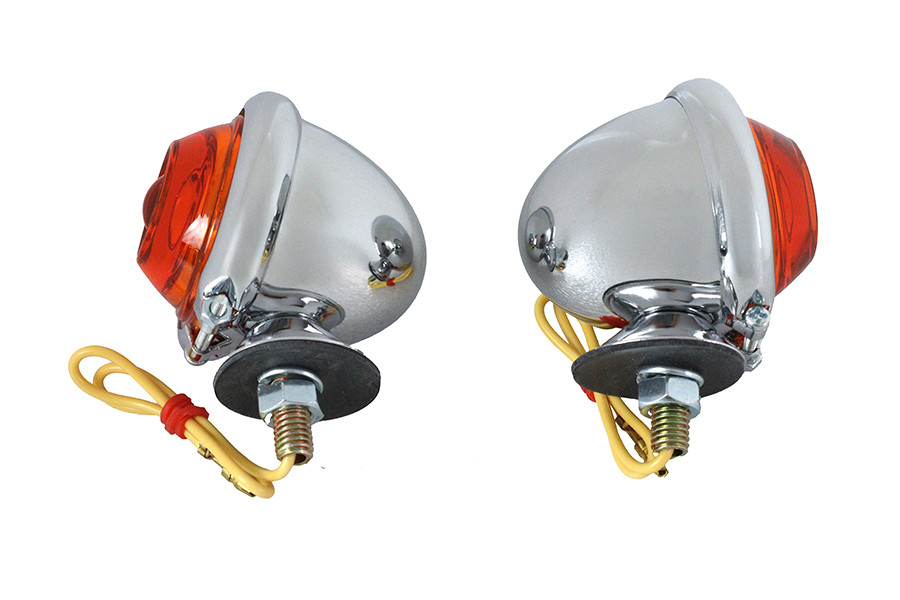 Wyatt Gatling #77389A - Chrome Turn Signal Set Bullet with Amber Lens