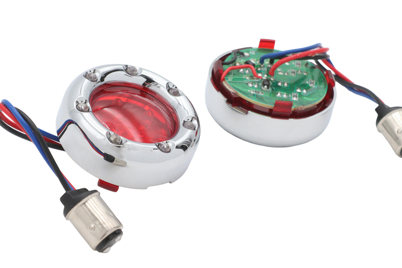 Wyatt Gatling #77924 - Chrome LED Turn Signal Bezel with Red Lens