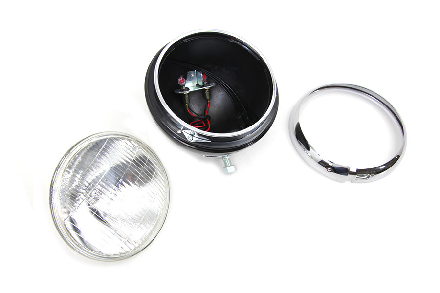 V-Twin - Black 7 inch K Headlamp with Chrome Rim