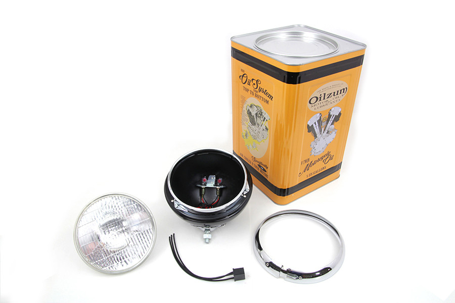 V-Twin - Black 7 inch K Headlamp with Chrome Rim