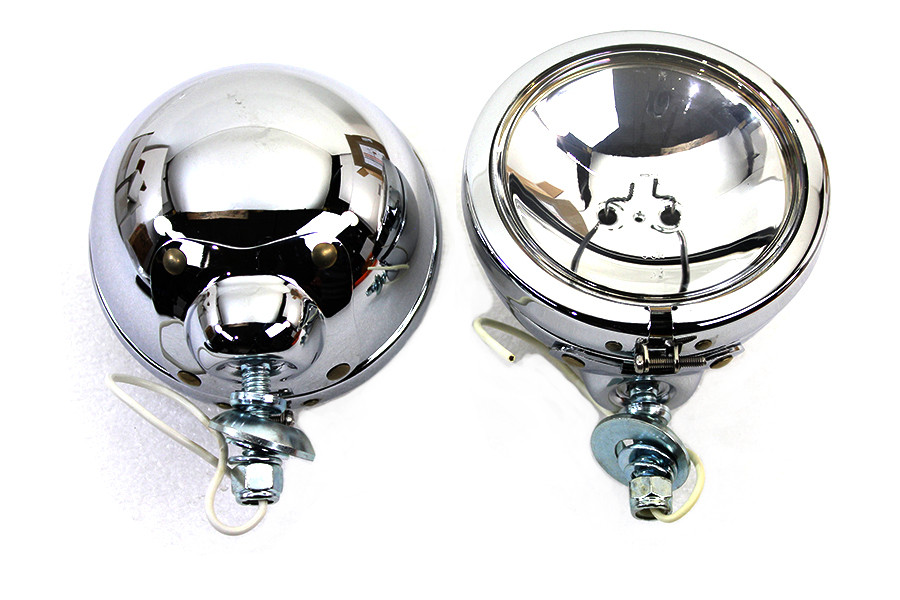 V-Twin - Chrome 4-1/2 inch Spotlamp Set with Clear 6 Volt Bulb